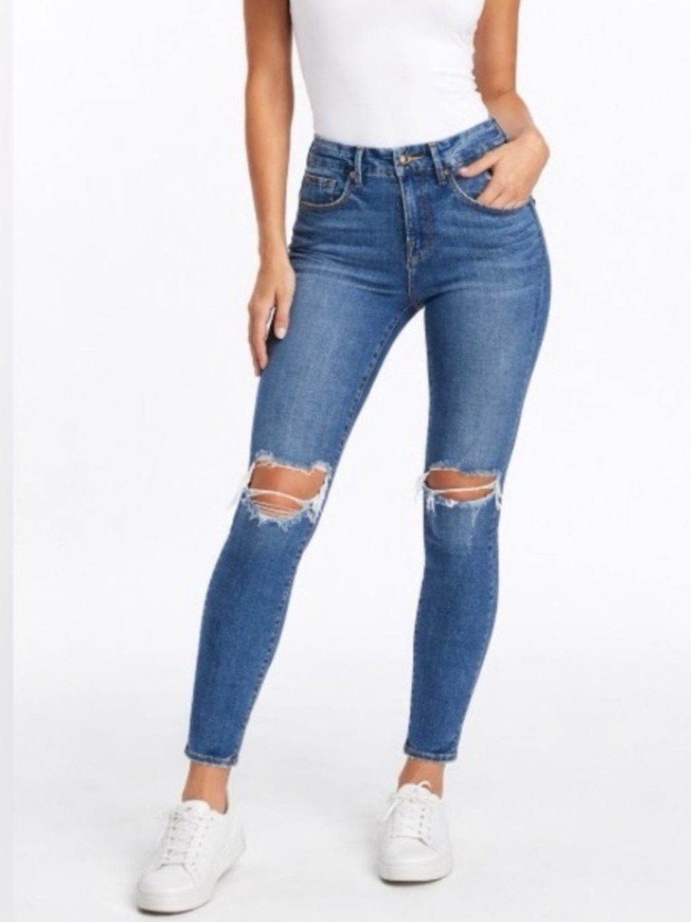 Good American Good Legs High Rise Distressed Skinny Jeans - Blue 836 Wash